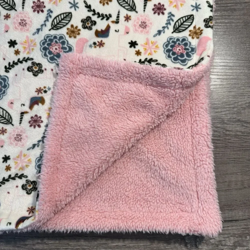 Chick Pea Baby Security Blanket Pink Floral Leaf Flowers Blue Unicorns Lovey